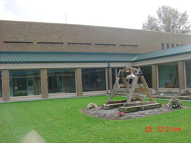 north courtyard of admin building including the bell
