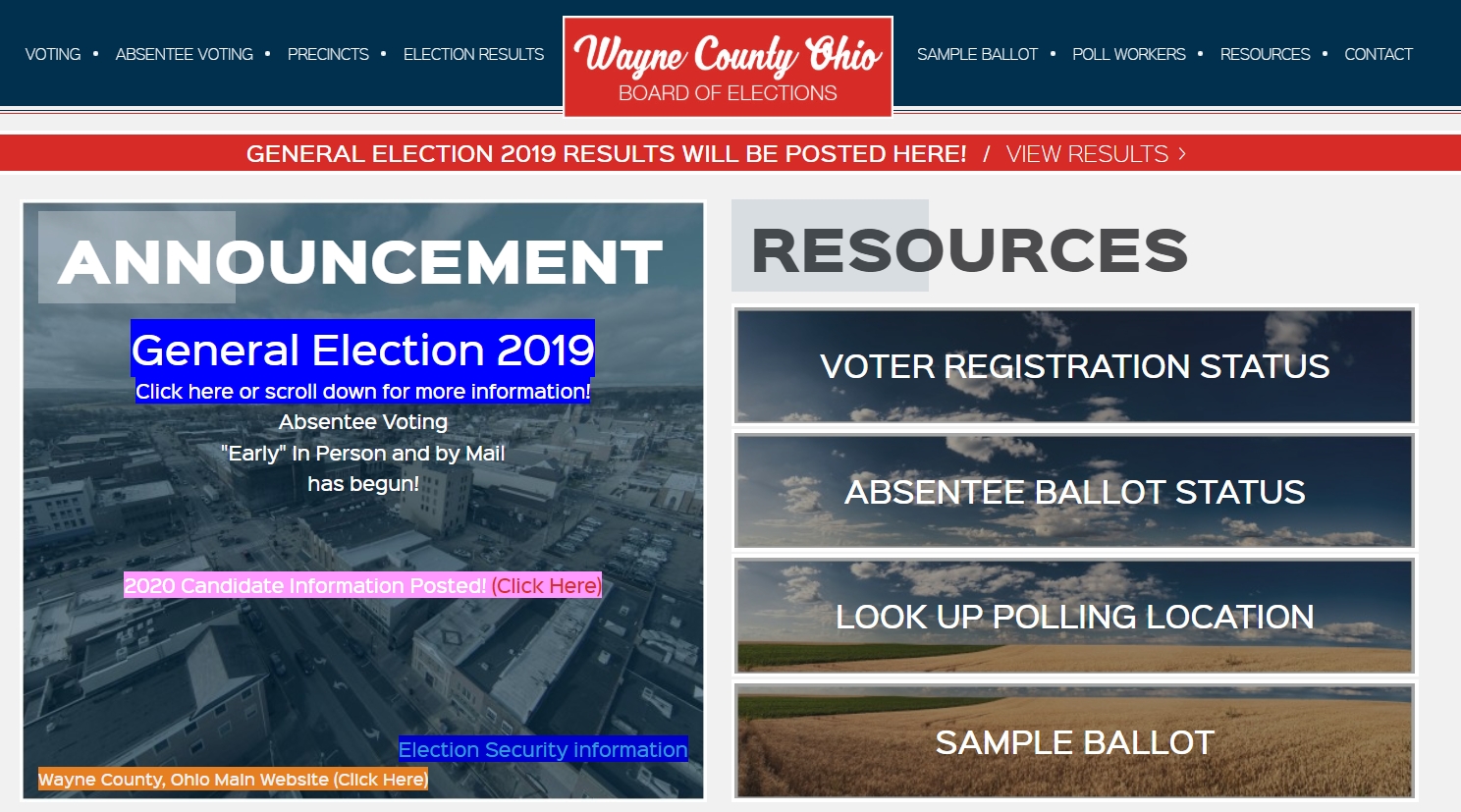 Wayne County Board of Elections Website Screenshot