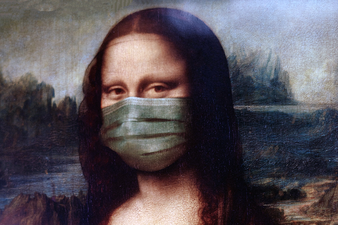 Mona Lisa wearing a medical mask
