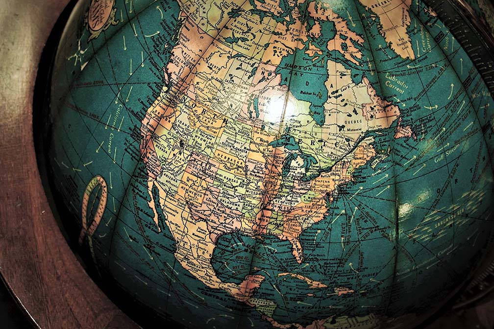 A globe showing the USA