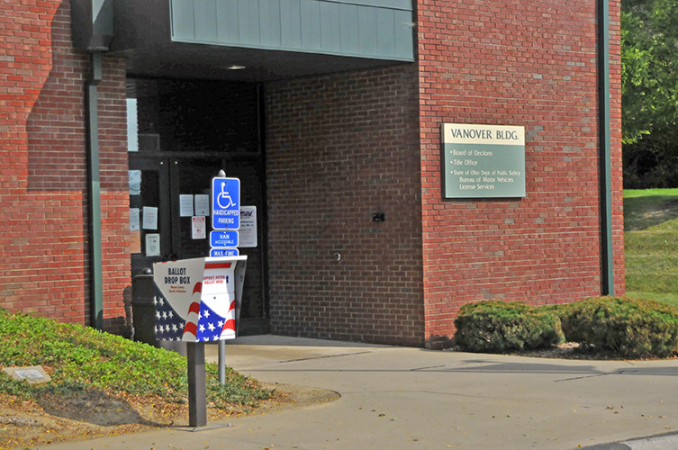 A photo of the entrance of the Board of Elections building on Vanover Drive in Wooster, Ohio.